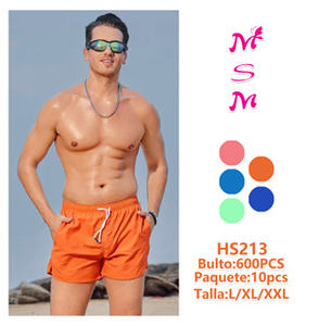 Short de bain pour homme, orange, séchage rapide, taille mi-haute, cordon de serrage, couleur unie, vêtements de plage décontractés, tissu tissé 100% polyester - Product Image 3