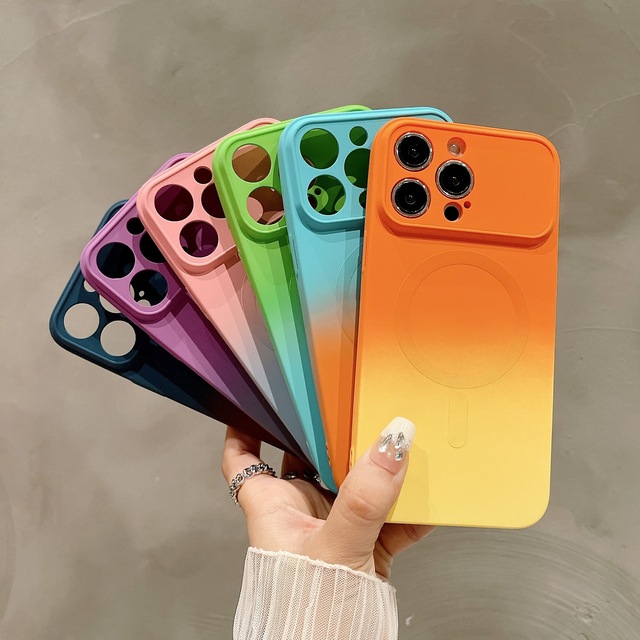 Liquid Silicone Magnetic Gradient Color Phone Case for iphone 15 14 13 Pro Max Camera Lens Protection Back Cover for iphone 17