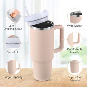 Bouteille isotherme sous vide personnalisable avec logo, 40 oz, en acier inoxydable, portable, avec poignée et paille, pour voyage - Product Image 4