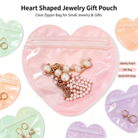 Pochette à bijoux transparente en forme de cœur avec fermeture éclair, petit sac cadeau pour boucles d'oreilles, bagues, colliers, montres