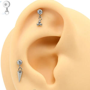Lotus F136 Titane Breloques pendantes en Zircon Cubique transparent pour Labret, Cartilage, Piercing Lèvre, Piercing Corporel, avec têtes filetées internes - Product Image 2