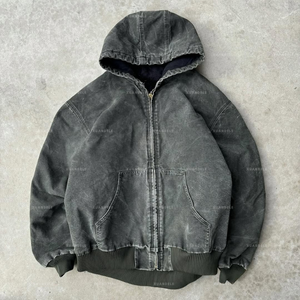 Giacche Invernali Casual da Uomo Personalizzate Spesse Tinta Unita <span class=keywords><strong>Oversize</strong></span> Lavate Effetto Vissuto in Tela Denim <span class=keywords><strong>Nera</strong></span> <span class=keywords><strong>Giacca</strong></span> Invernale da Uomo con Cerniere - Product Image 1