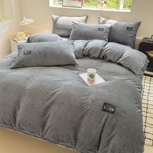 Set di <span class=keywords><strong>lenzuola</strong></span> da letto 4 pezzi <span class=keywords><strong>in</strong></span> stile semplice 4 pezzi Double face velluto peluche morbido e lavabile Set di <span class=keywords><strong>lenzuola</strong></span> di <span class=keywords><strong>flanella</strong></span> per l'inverno - Product Image 2