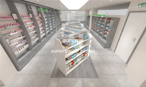 Estantería clásica de vidrio gris para pared de farmacia, <span class=keywords><strong>Centro</strong></span> de Medicina personalizado, muebles de diseño Zigzag - Product Image 4