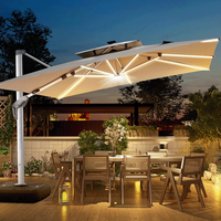 Moderne Solaire Alimenté Patio Parapluie LED Lumières Bouton Poussoir Inclinaison pour Mobilier Extérieur Jardins Cours Hôtels Plages