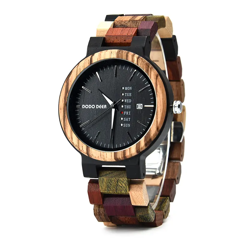 Lover's Wood Watch couple style unisex Reloj Calendar week display OEM / ODM custom brand logo quartz watch