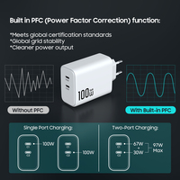 Cargador Rápido para Portátil de 100w con Certificación CE ROHS KC, Tipo C para iPhone, MacBook, Samsung, PD, PPS, Cargador de Pared Portátil para Teléfono Móvil, Cargador Gan de 100w con USB C