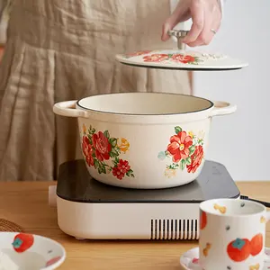 Кухонная утюжок с цветочным узором для рисового супа, эмалированная чугунная кастрюля для приготовления пищи, кастрюля 30741