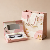Boîte d'emballage personnalisée pour cils roses avec logo estampé or, boîte d'emballage cosmétique pour cils avec sac cadeau