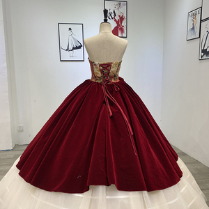 Jancember Wm009 Flower <b>Red</b> and Champagne Modest Ball Gown Evening Dress - Product Image 6