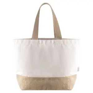 Borsa shopper in cotone riciclato e iuta, merchandising sostenibile - Product Image 2