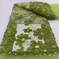 Tissu de dentelle en tulle brodé de fleurs en sequins, broderie tridimensionnelle, perles et sequins, pour la mode