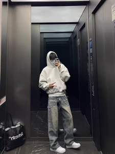 Sudadera con Capucha Corta Oversize de 450g, Estilo Americano, <span class=keywords><strong>Marca</strong></span> de Moda Urbana, Diseño Cleanfit, para Hombre y Mujer - Product Image 3