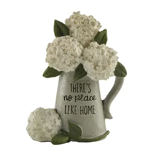 Customized Resin Crafts "THERE'S NO PLACE LIKE HOME" PITCHER WITH WHITE FLOWERS Hot Sale 2022 Indoor Decoration Home Ornaments