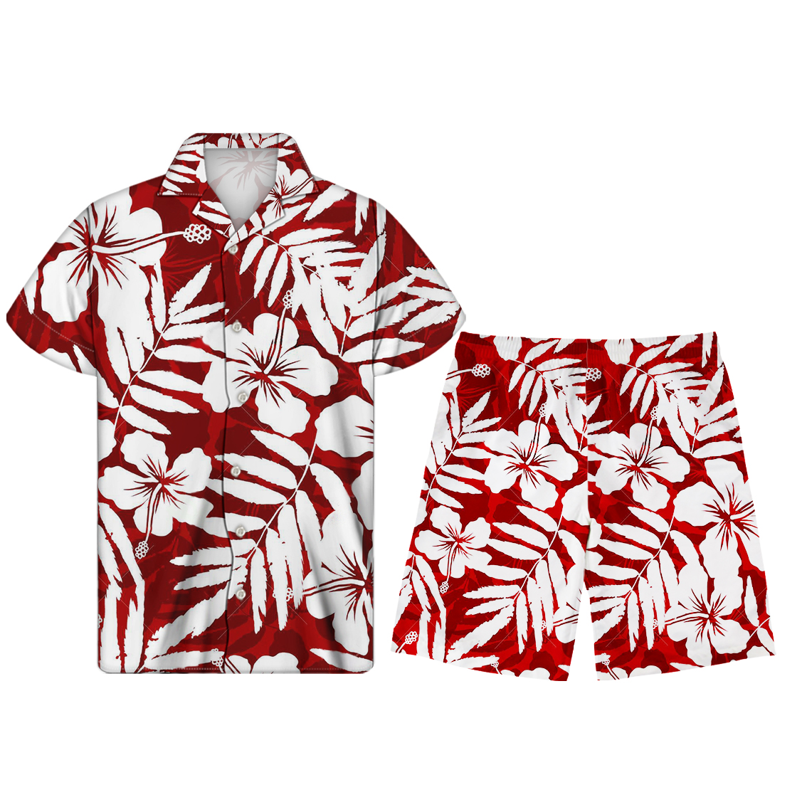 Hawaii Tribal Hibiscus Red Print Men's Streetwear Sets