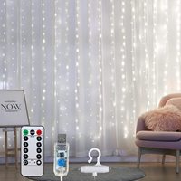 Guirlande Lumineuse Rideau LED Intérieur Étanche Hongdong 3*3m 3*2m 3*1m, 8 Modes IP65 Blanc Chaud, Dimmer, Rechargeable pour Décoration