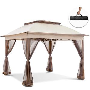 Abri Métallique Extérieur Imperméable Pavillon <span class=keywords><strong>de</strong></span> <span class=keywords><strong>Jardin</strong></span> Pare-Soleil Auvent Polyester Pop up Patio Toit en Acier Gazebo avec Filet - Product Image 1