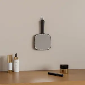 Pin Hoạt Động Vuông Treo Di Động Nhãn Hiệu Riêng Trang Điểm Gương Với LED Ánh Sáng Cầm Tay Cầm Tay Make Up Gương