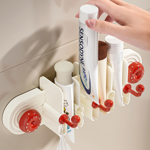 Wall Mounted Bathroom Storage Rack With Toothpaste Holder For Personal Care Products Red Milky White - Product Image 1