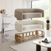 Canapé d'angle incurvé en tissu écologique et durable, style rétro crème, ensemble 1+2+3 places, idéal pour petits appartements – Collection Hôtelier Français Moderne