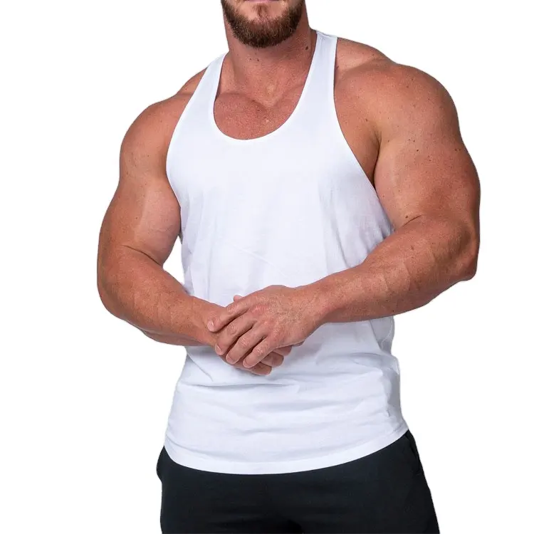 Camiseta deportiva de culturismo para hombre, ropa deportiva de alta calidad con Logo personalizado, color blanco, lisa, sin mangas
