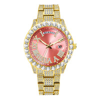 Montre à quartz tendance hip-hop, double mouvement, grand cadran rond, diamant, étanche, calendrier, tendance, montre pour femmes et hommes