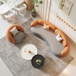 Canapé moderne en cuir artificiel rembourré, trois places, en forme d'arc, couleur crème, pour salon ou petit hôpital - Product Image 6