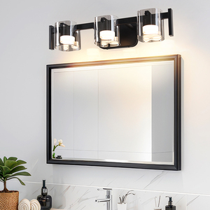 Modern Black LED Wall Lamp 3-<b>Light</b> Cylindrical Glass Shade Aluminum Body 20.87in Bathroom <b>Vanity</b> <b>Light</b> Warm White 3500K - Product Image 2