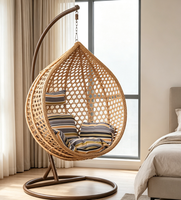 Fauteuil suspendu œuf moderne en rotin et acier, écologique et étanche, pour patio extérieur et véranda, avec support