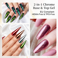 Vernis de finition sans résidu pour poudre chromée, non collant, haute brillance, transparent, gel polish TPO sans HEMA, base effet miroir chromé