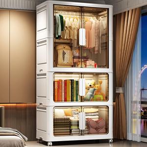 Armario de Plástico Plegable de 80 cm de Ancho con Ruedas, Puerta Transparente, Armario de Almacenamiento de Ropa Colgante para Dormitorio o Cuarto de Niños - Product Image 4