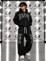 Ensemble de survêtement deux pièces pour homme, directement de l'usine, avec sweat à capuche zippé à motif gothique et pantalon de survêtement ample style streetwear, personnalisable