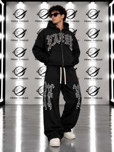 Direct Factory Men’s Gothic <b>Graphic</b> <b>Zip</b> <b>Up</b> <b>Hoodie</b> Tracksuit Oversized Streetwear Baggy Sweatpants Two Piece Set Custom Sweatsuit - Product Image 1