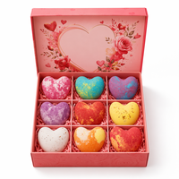 Set de Bombas de Baño en Forma de Corazón, 9 Piezas, a Base de Plantas: Rosa, Ylang-Ylang, Lavanda, Violeta, Osmanthus, Lirio, Romero, Jazmín, Leche, en Caja de Regalo