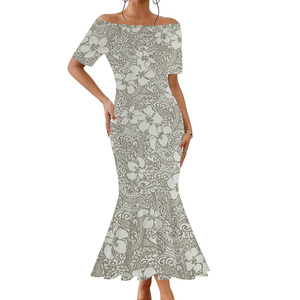 Abito personalizzato da donna bianco e <span class=keywords><strong>nero</strong></span> in stile tropicale hawaiano a <span class=keywords><strong>maniche</strong></span> <span class=keywords><strong>corte</strong></span> monospalla abito a coda di pesce di grandi dimensioni - Product Image 3