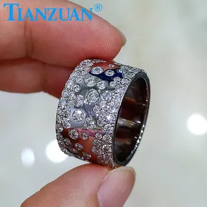 12.6mm width half inlay Moissanite Ring Men and women Sterling 925 Silver Round Diamond Engagement Male datting Jewelry