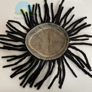Perruque de cheveux humains en soie, 8 pouces, dreadlocks, perruque européenne vierge, perruque noire pour hommes, dreadlock, toupies, vente en gros - Product Image 3