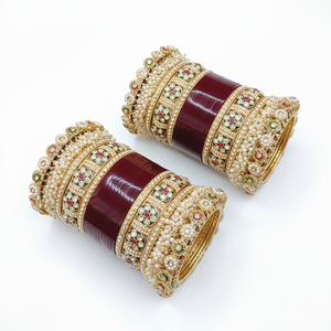 Elegant Bridal <b>Bangles</b> & Bracelets <b>Set</b> Pota Stone & Pearls Acrylic Premium Designer Jewelry - Product Image 2
