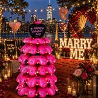 Torre de Globos 3D con Forma de Corazón para Decoración de Fiestas de San Valentín, Color Rosa y Negro, para Fondo de Decoración de Compromisos