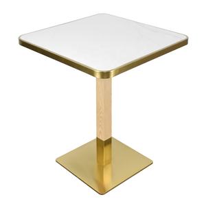 Bàn ăn viền thép không gỉ cao cấp, mặt bàn vân gỗ, chân bàn ống, dùng cho nhà hàng, quán cà phê, bàn ăn ngoài trời - Product Image 3