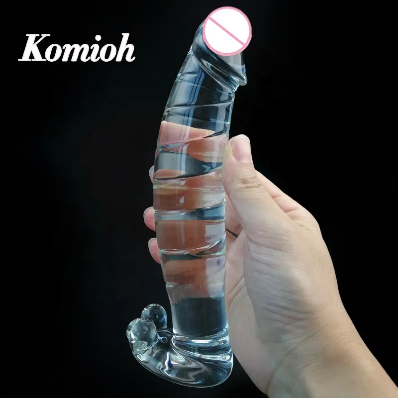 Komioh 이베이 아마존 newestt 20cm 7.9 인치 긴 거대한 유리 크리스탈 페니스 딜도 판매 여성 남성 섹스 토이