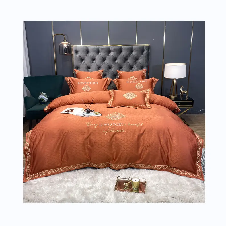 Hot sale luxury washed silk cotton embroidered home bedroom designer bedding