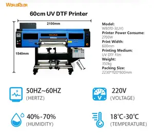 3i3200ヘッドUVDTFプリンター印刷機60cmロールプリンター、ラミネーター付きABフィルムプリンターオールインワンステッカーラベル用