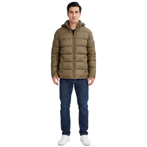 Chaqueta Acolchada Personalizada de Color Marrón 100% Poliéster para Hombre, Nuevo Diseño con Capucha Desmontable, Ropa de Invierno Cálida con Logotipo en la Parte Delantera - Product Image 1