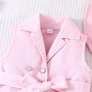 Ensemble de vêtements décontractés en laine pour filles, veste sans manches, pantalon avec un chapeau, ensemble respirant et tendance - Product Image 3