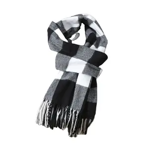Black and white imitated cashmere men's scarfs Autumn and winter versatile scarf knitting warmth plaid scarves wholesale