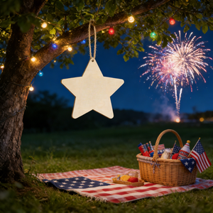 Piezas decorativas colgantes de madera para el Día de la Independencia Americana, decoraciones para fiestas en casa, adornos colgantes de madera con forma de estrella de cinco puntas - Product Image 6