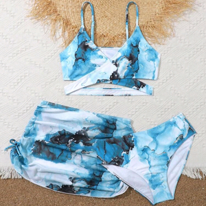 Traje de Baño de Tres Piezas para Niñas de 8 a 14 Años, Tie Dye, Ropa de Playa Infantil, Conjunto de Bikini con Top, Braguita y Falda Separadas - Product Image 4