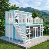Vente en gros de maisons préfabriquées en conteneurs sur mesure à 2 étages, villa modulaire en verre, maison préfabriquée en conteneurs avec escalier et balcon