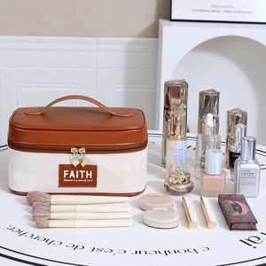 Sac de maquillage luxueux avec logo personnalisé, organiseur portable, sac de rangement pour cosmétiques, sac de maquillage de voyage en cuir PU, vente en gros - Product Image 5